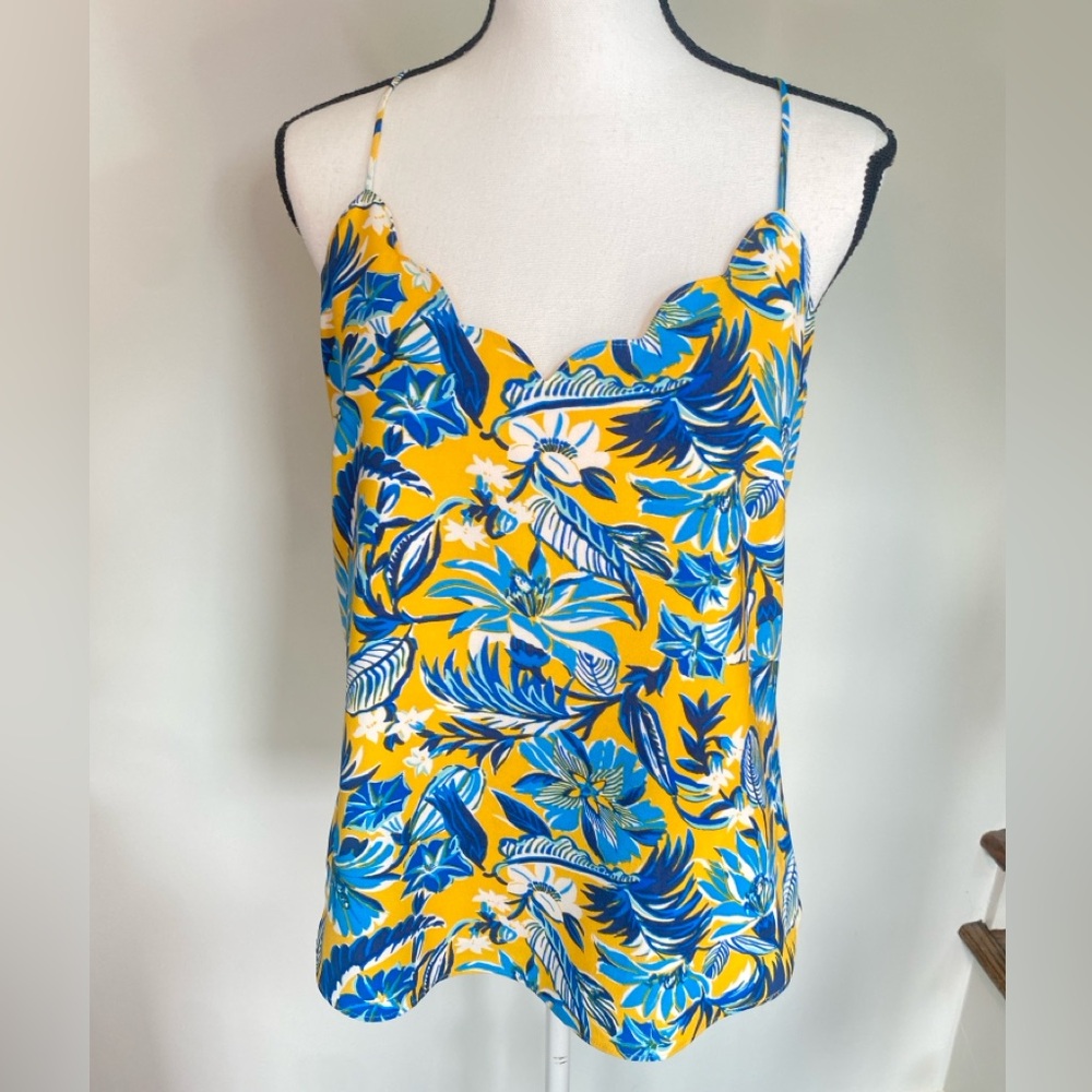 J. Crew Floral scalloped spaghetti strap cami top size 8 Blue Yellow - Picture 6 of 17